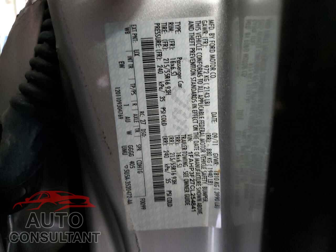 FORD FOCUS 2012 - 1FAHP3F27CL254841