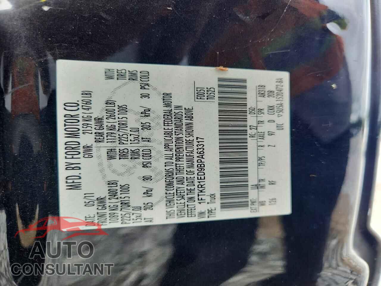 FORD RANGER 2011 - 1FTKR1ED9BPA63317