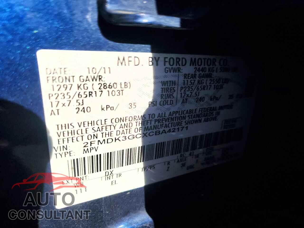 FORD EDGE 2012 - 2FMDK3GCXCBA42171