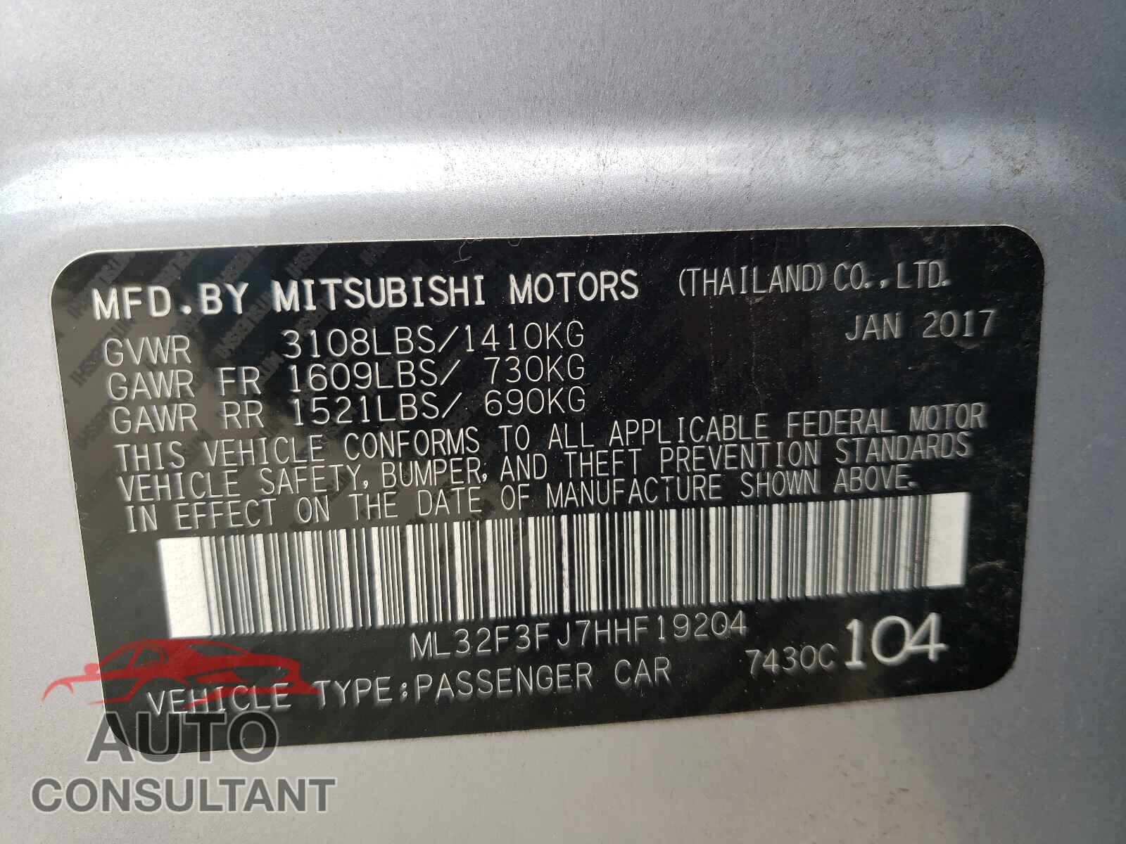 MITSUBISHI MIRAGE 2017 - ML32F3FJ7HHF19204