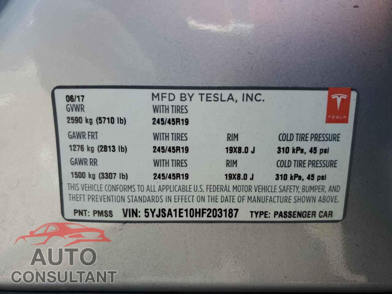 TESLA MODEL S 2017 - 5YJSA1E10HF203187