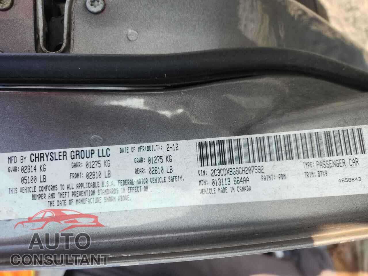 DODGE CHARGER 2012 - 2C3CDXBG9CH207592