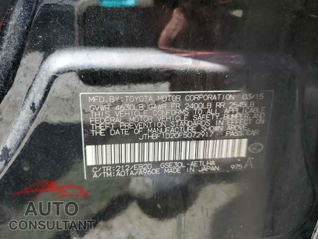 LEXUS IS 2015 - JTHBF1D20F5072917