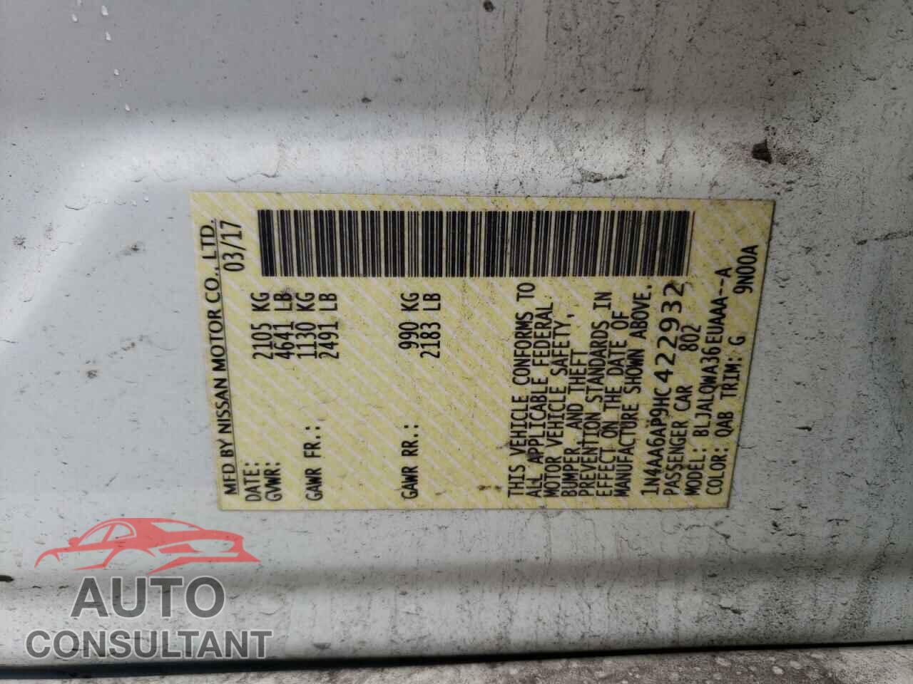 NISSAN MAXIMA 2017 - 1N4AA6AP9HC422932