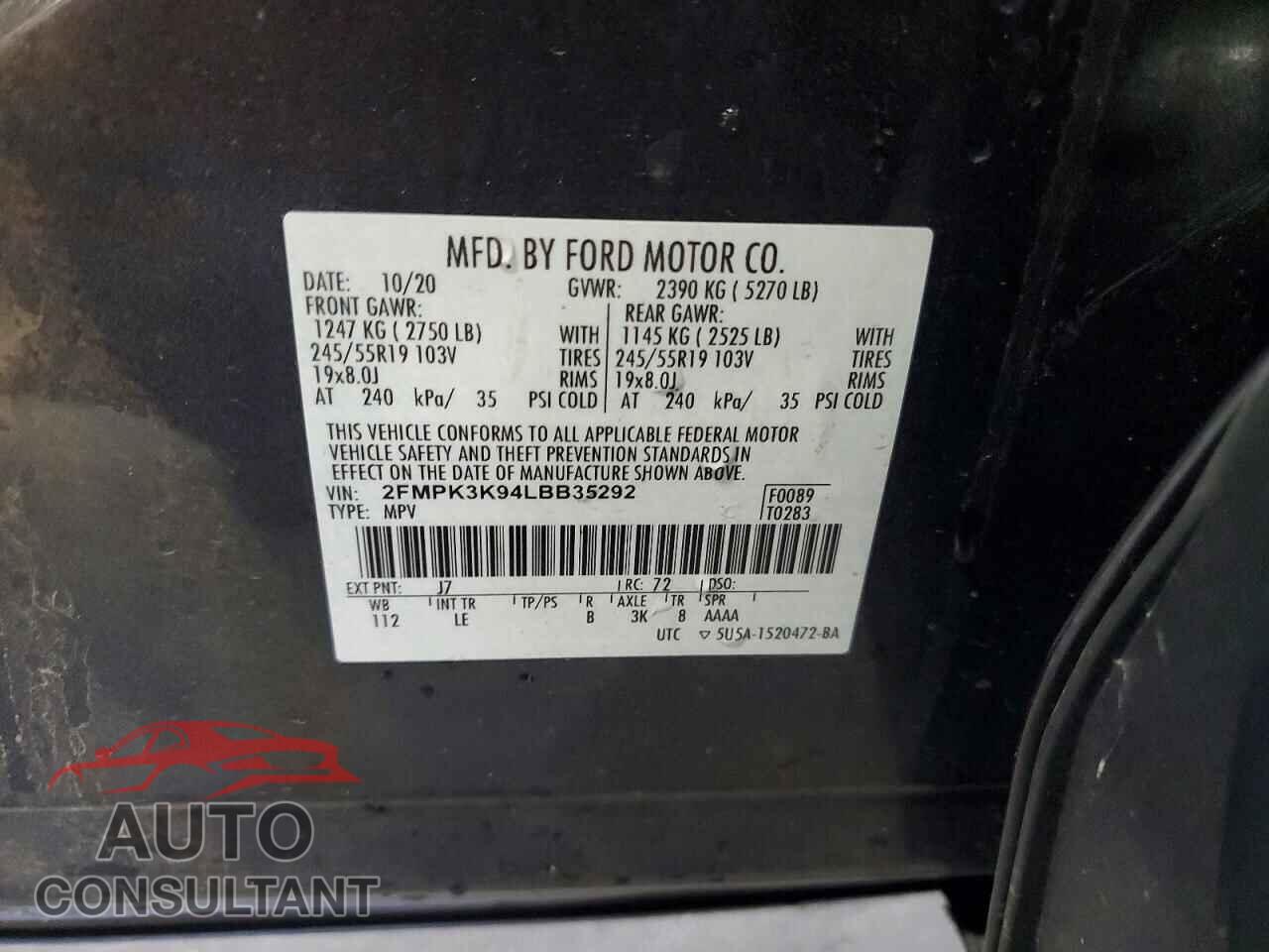 FORD EDGE 2020 - 2FMPK3K94LBB35292