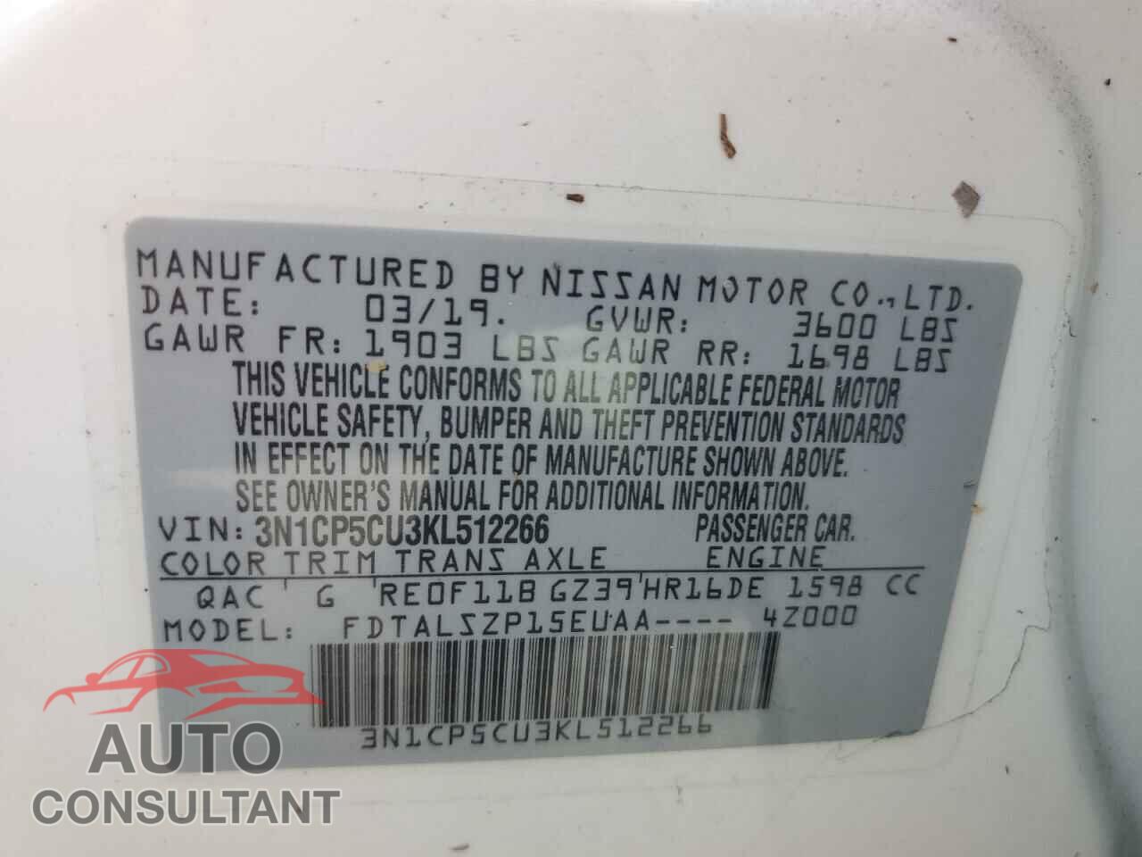 NISSAN KICKS 2019 - 3N1CP5CU3KL512266