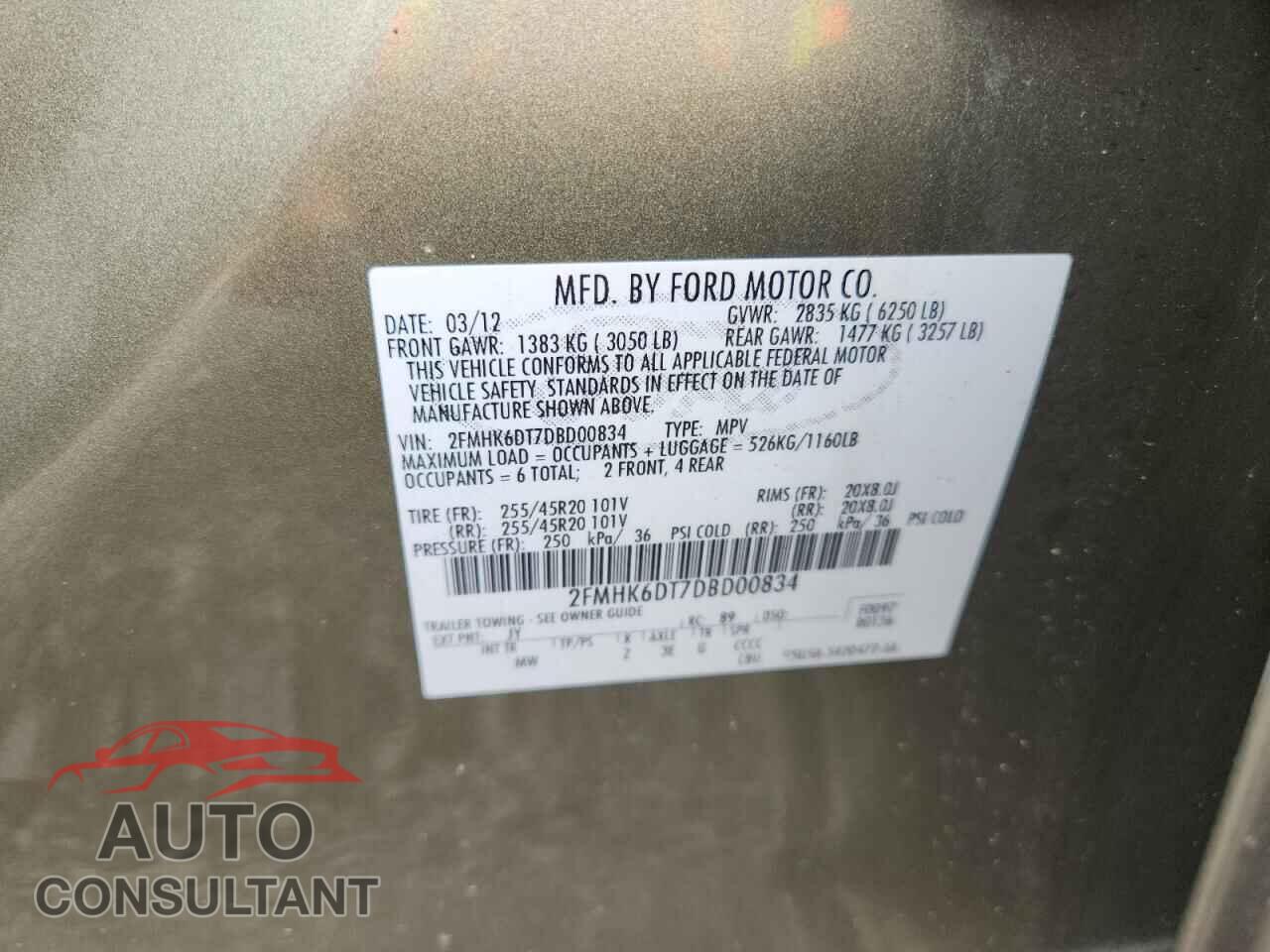 FORD FLEX 2013 - 2FMHK6DT7DBD00834