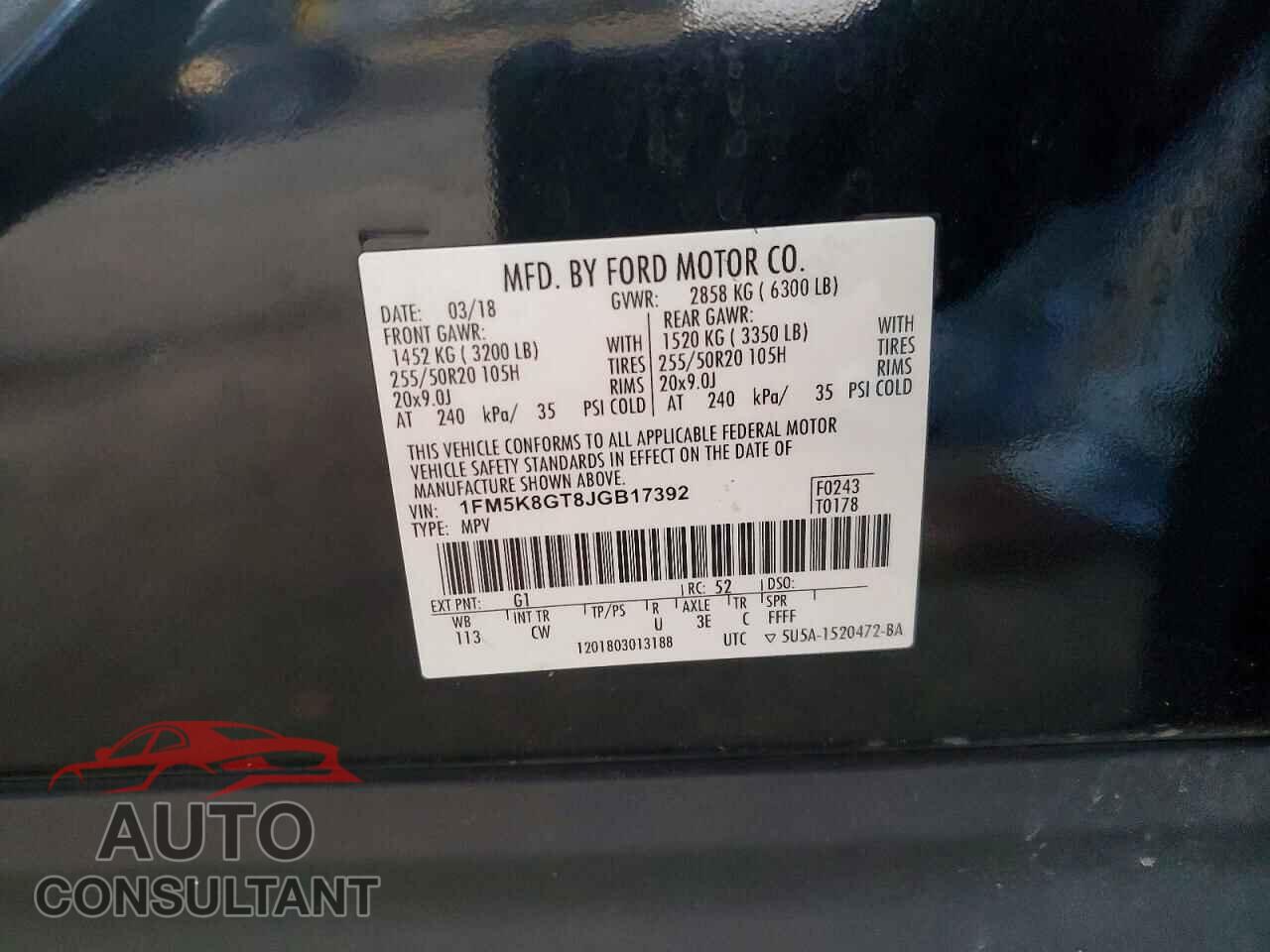 FORD EXPLORER 2018 - 1FM5K8GT8JGB17392
