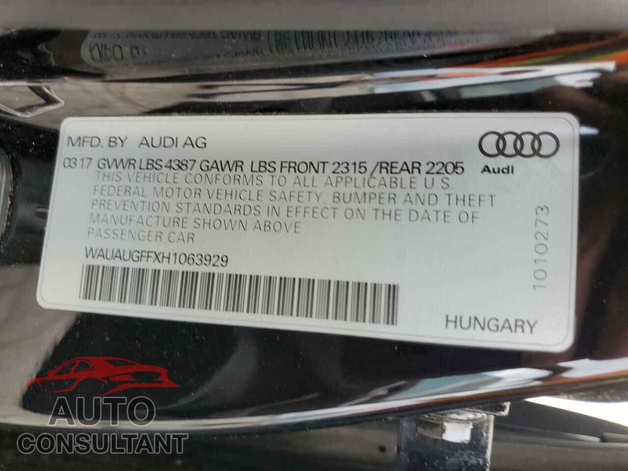 AUDI A3 2017 - WAUAUGFFXH1063929