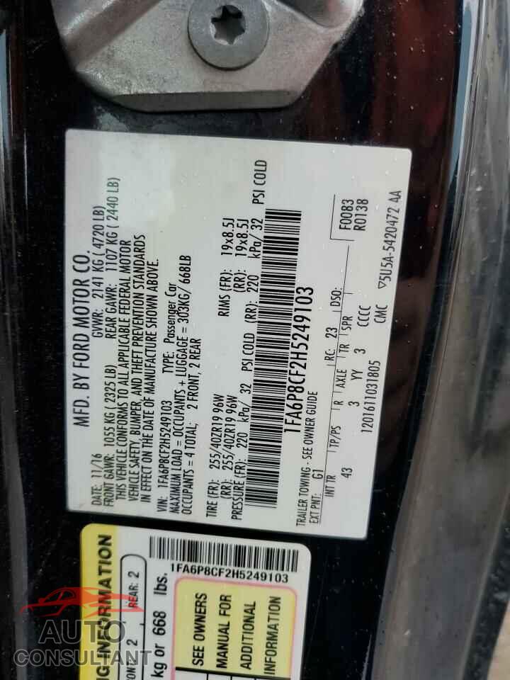 FORD MUSTANG 2017 - 1FA6P8CF2H5249103