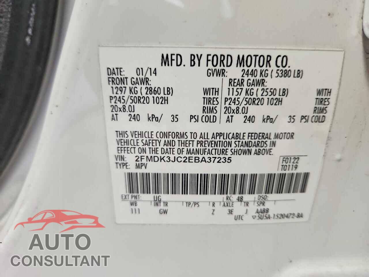 FORD EDGE 2014 - 2FMDK3JC2EBA37235