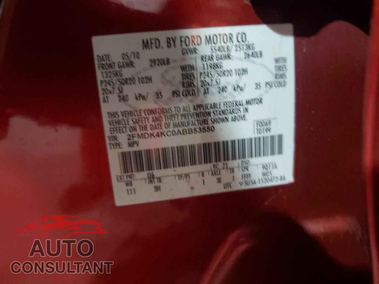 FORD EDGE 2010 - 2FMDK4KC0ABB53550