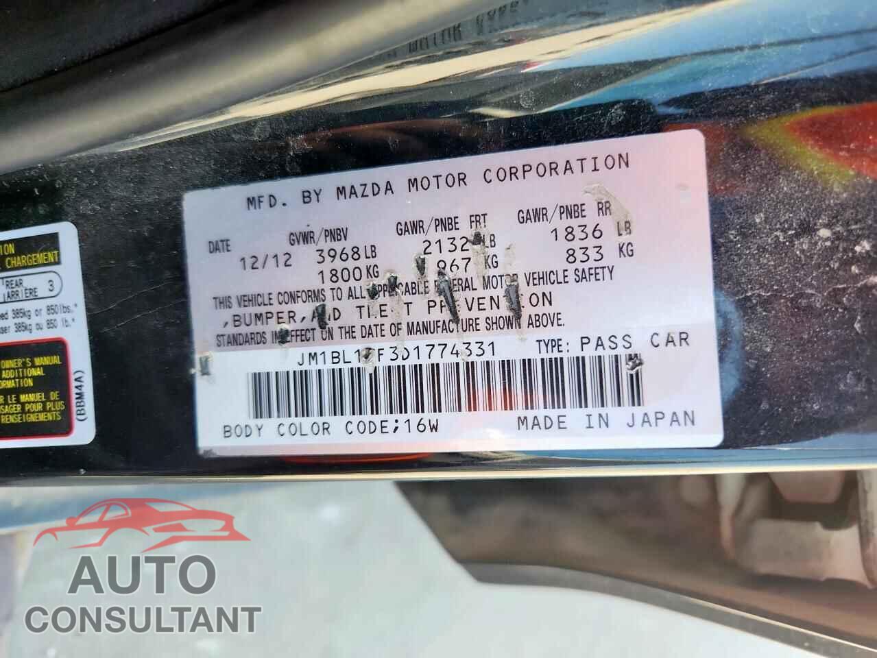 MAZDA 3 2013 - JM1BL1TF3D1774331