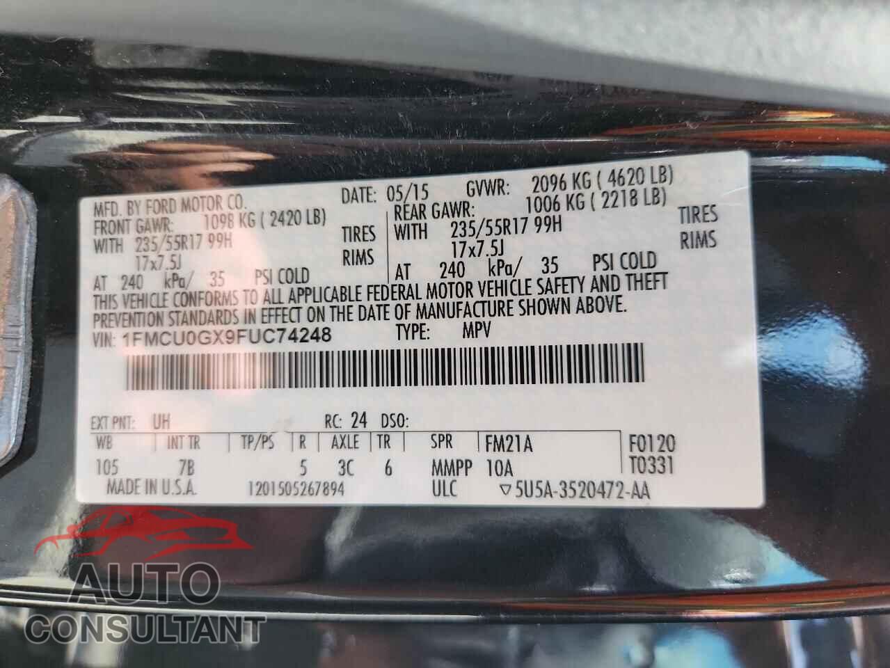 FORD ESCAPE 2015 - 1FMCU0GX9FUC74248