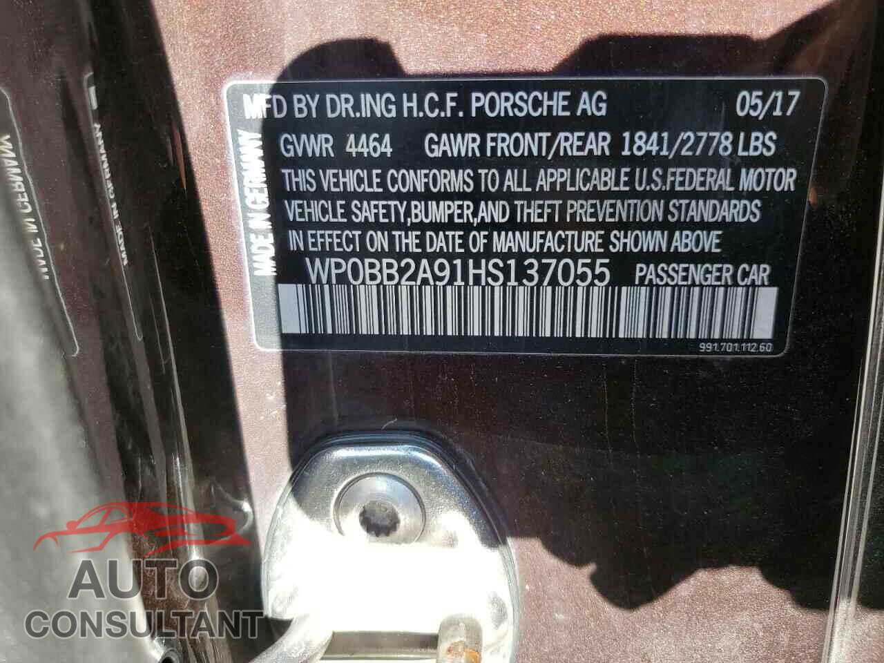 PORSCHE 911 2017 - WP0BB2A91HS137055