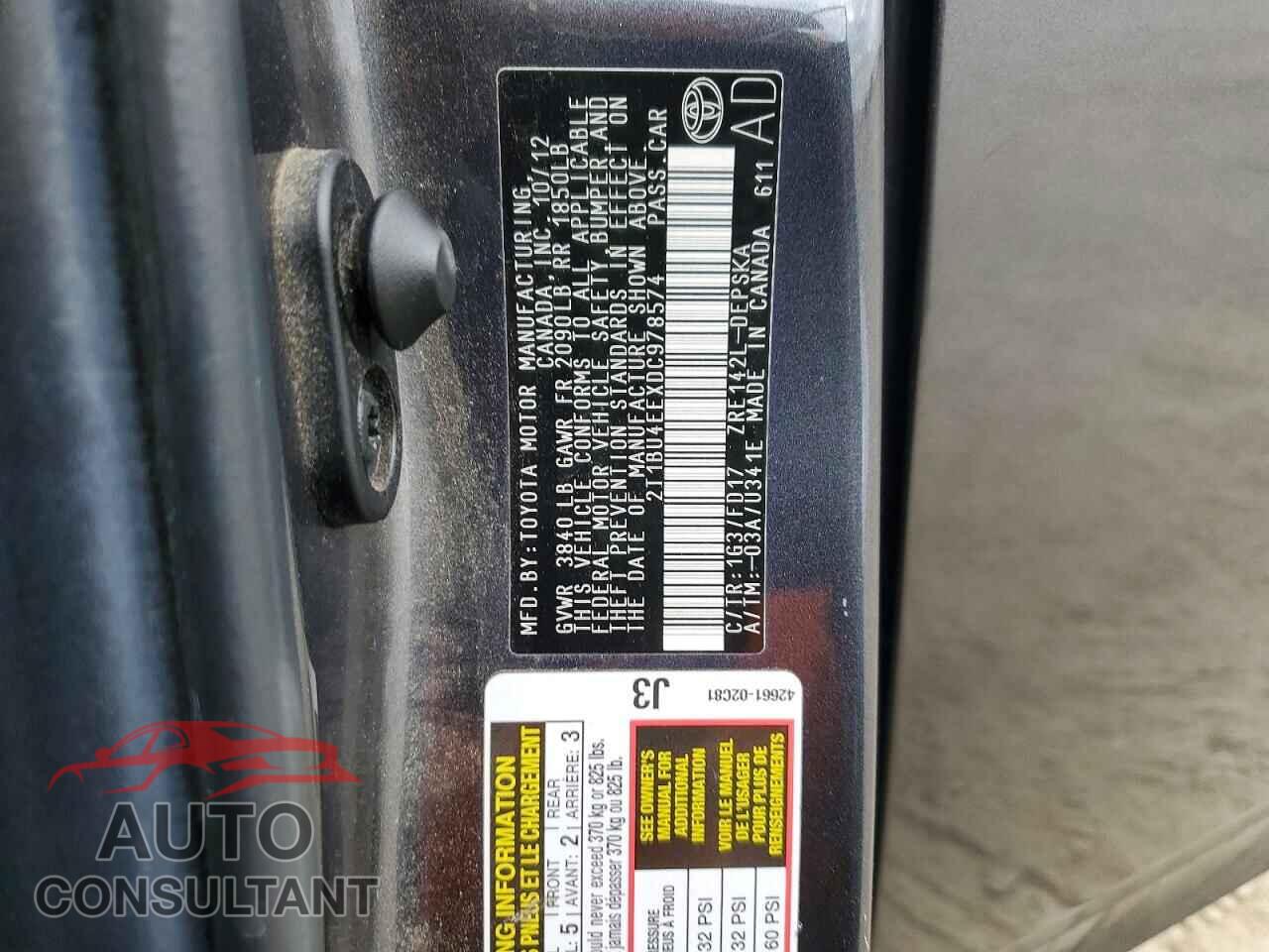 TOYOTA COROLLA 2013 - 2T1BU4EEXDC978574