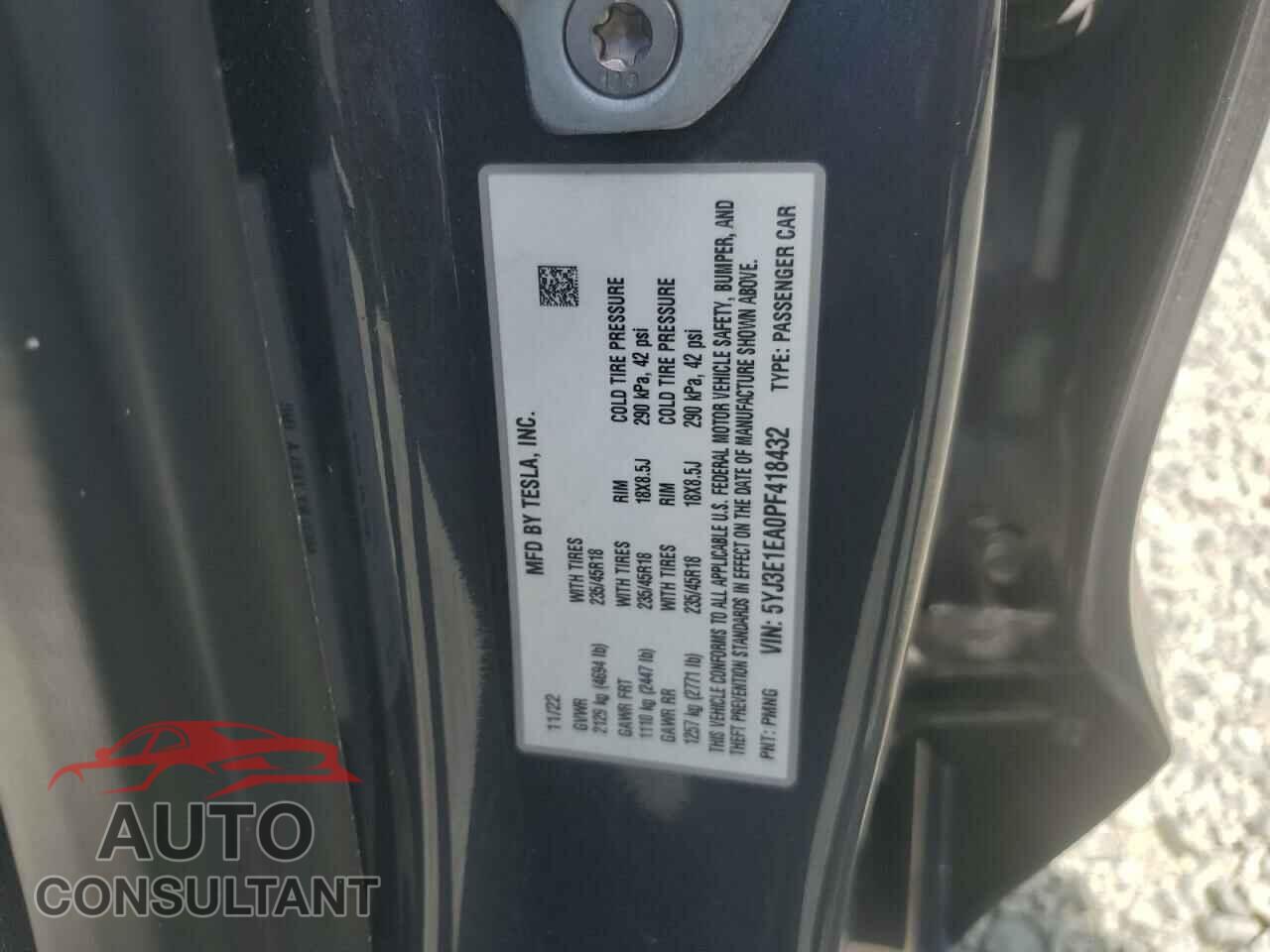 TESLA MODEL 3 2023 - 5YJ3E1EA0PF418432