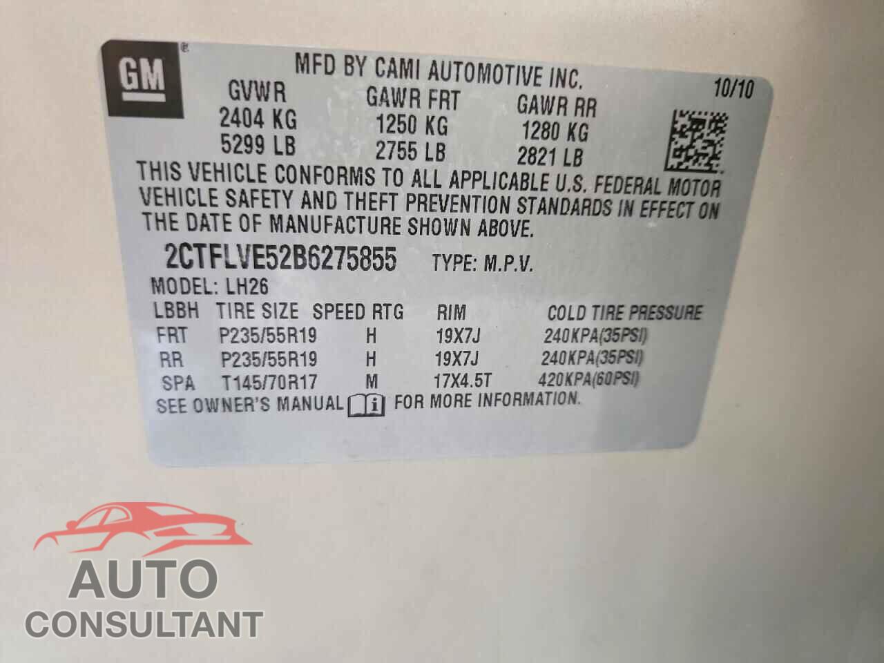 GMC TERRAIN 2011 - 2CTFLVE52B6275855