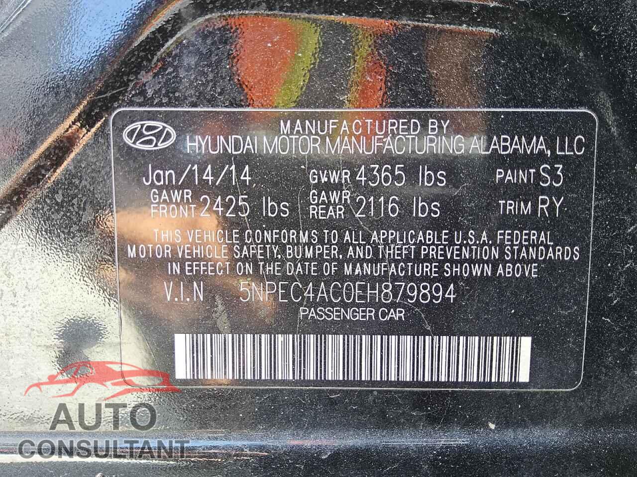HYUNDAI SONATA 2014 - 5NPEC4AC0EH879894