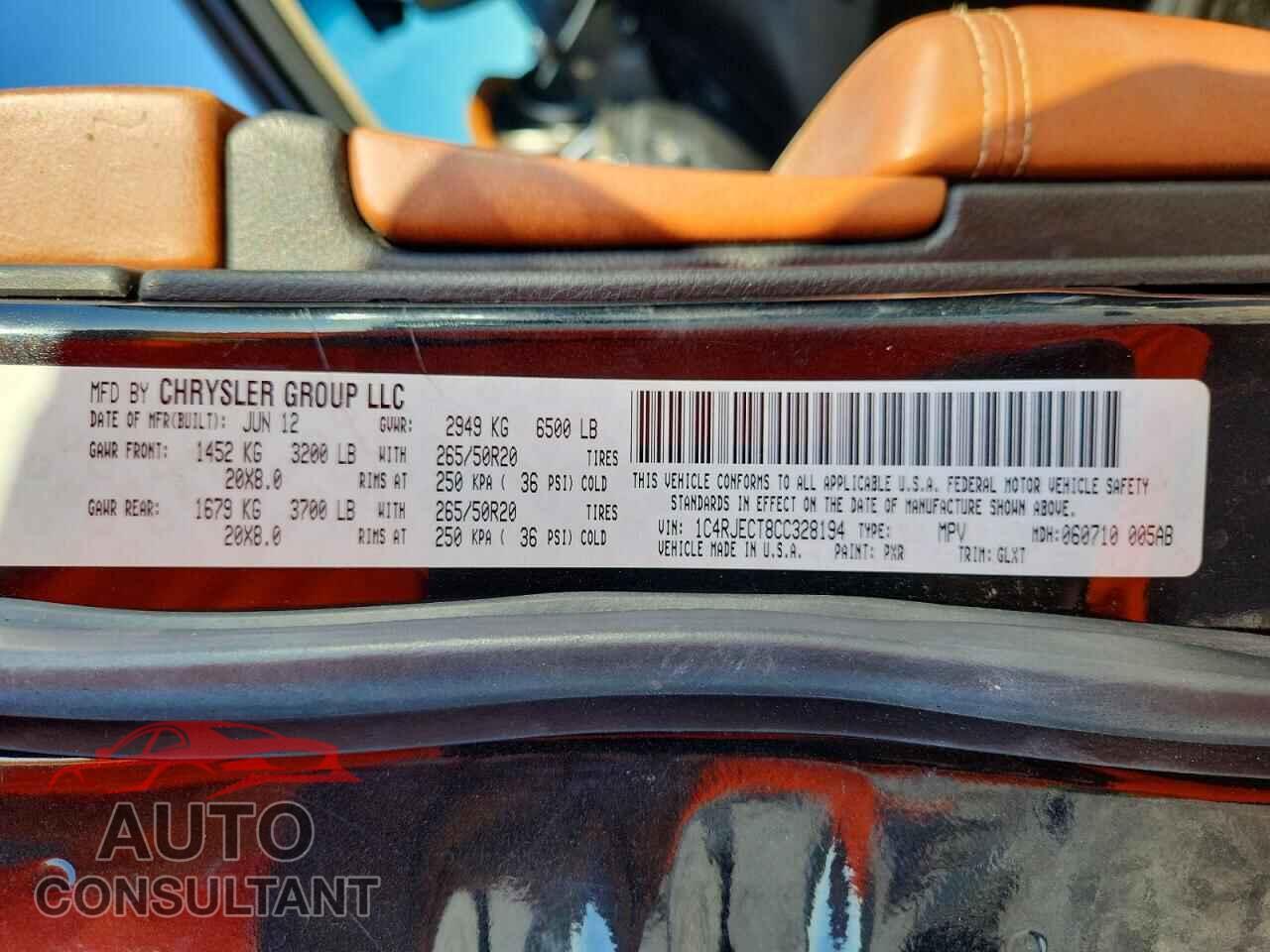 JEEP CHEROKEE 2012 - 1C4RJECT8CC328194