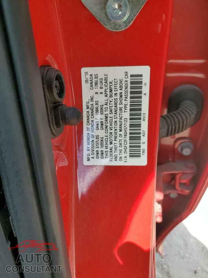 HONDA CIVIC 2016 - 2HGFC2F74GH577123