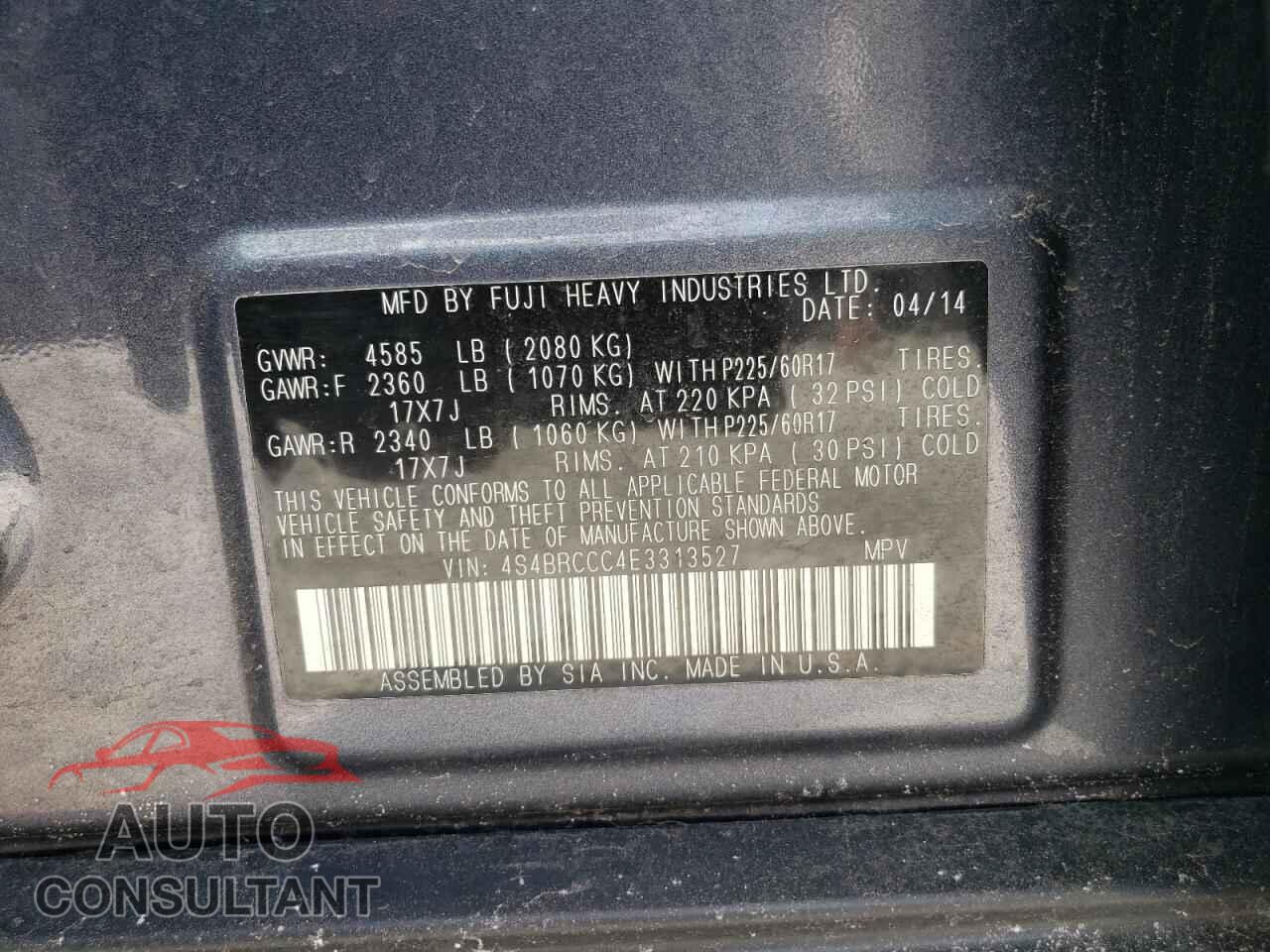 SUBARU OUTBACK 2014 - 4S4BRCCC4E3313527