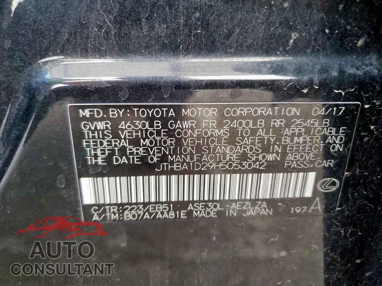 LEXUS IS 2017 - JTHBA1D29H5053042