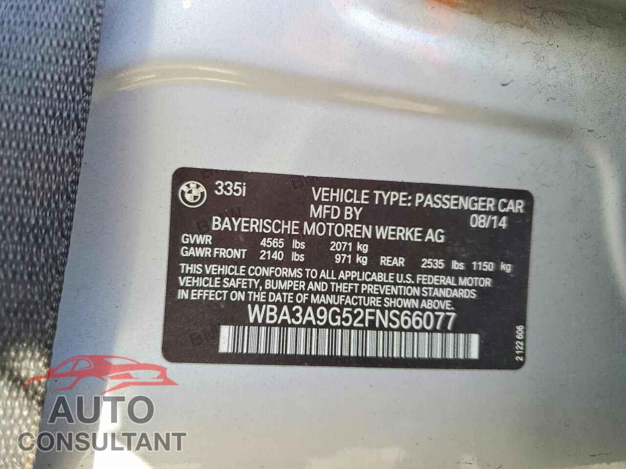 BMW 3 SERIES 2015 - WBA3A9G52FNS66077