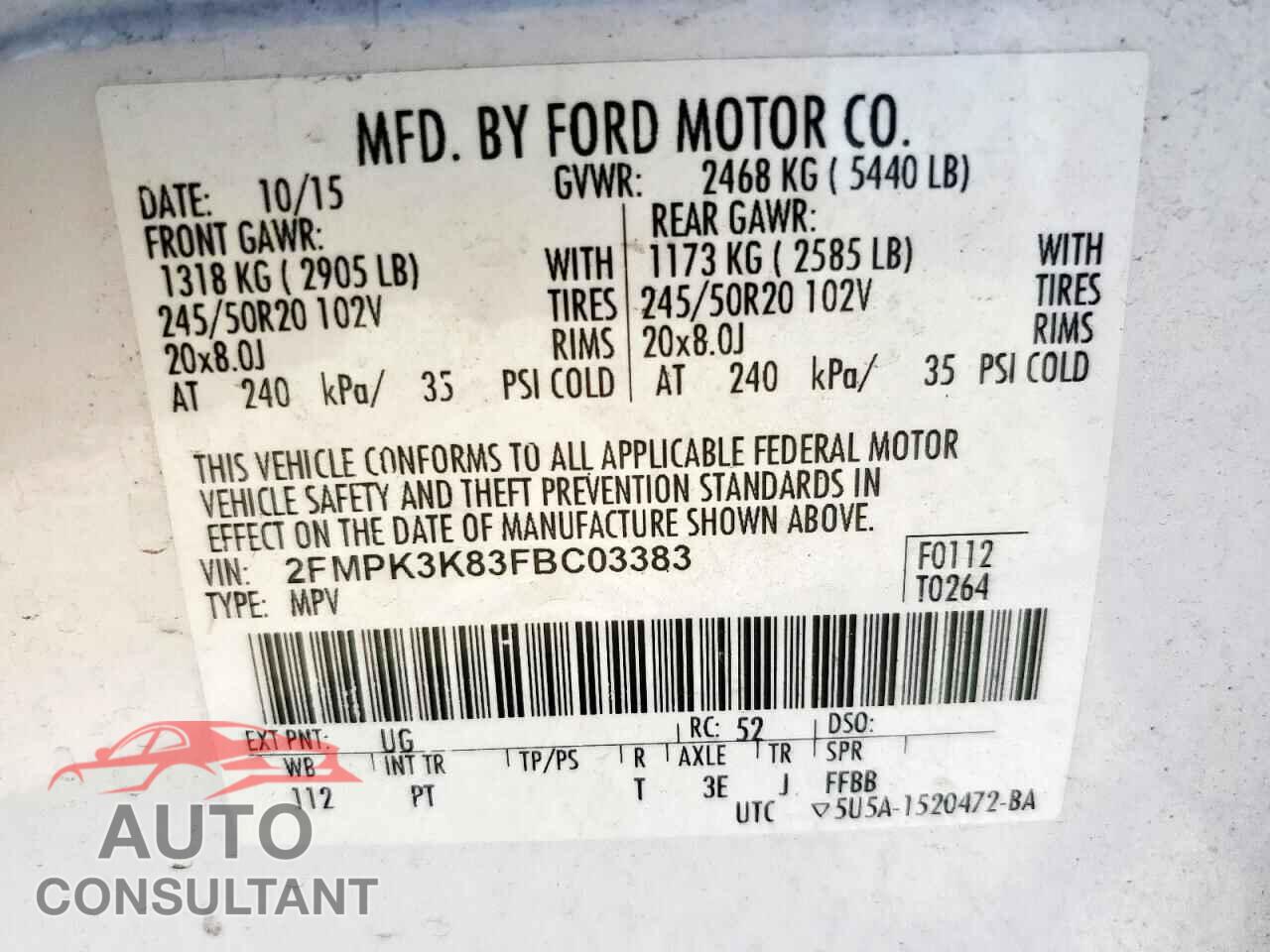 FORD EDGE 2015 - 2FMPK3K83FBC03383