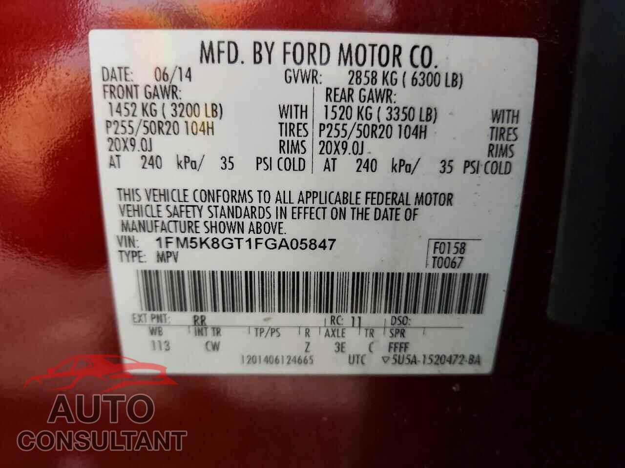 FORD EXPLORER 2015 - 1FM5K8GT1FGA05847