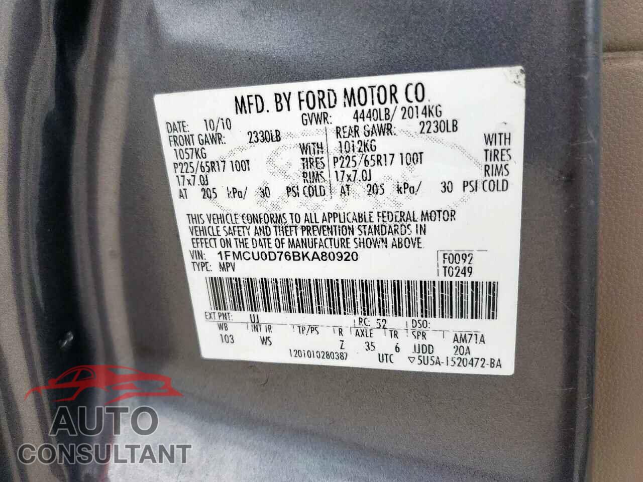 FORD ESCAPE 2011 - 1FMCU0D76BKA80920