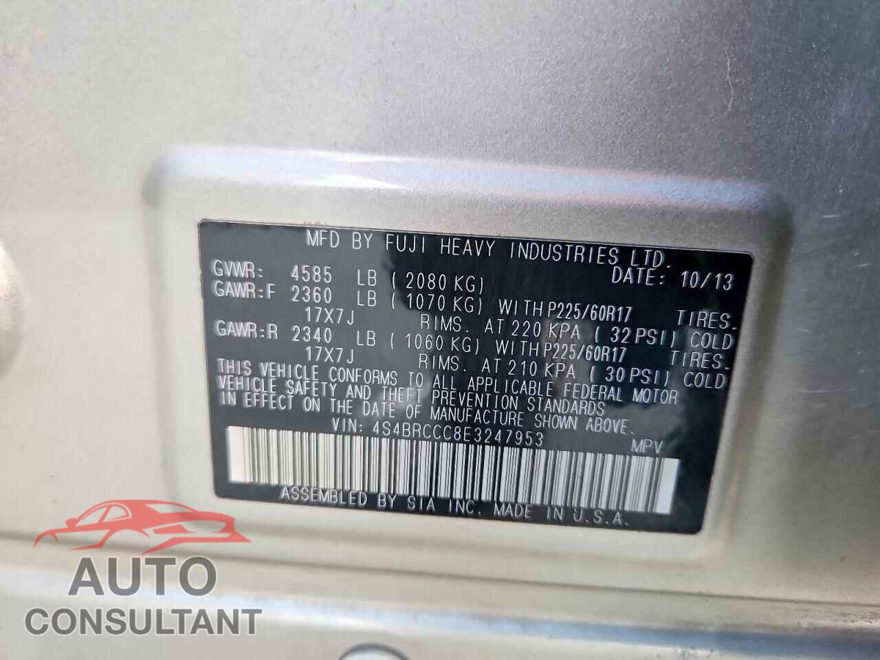 SUBARU OUTBACK 2014 - 4S4BRCCC8E3247953