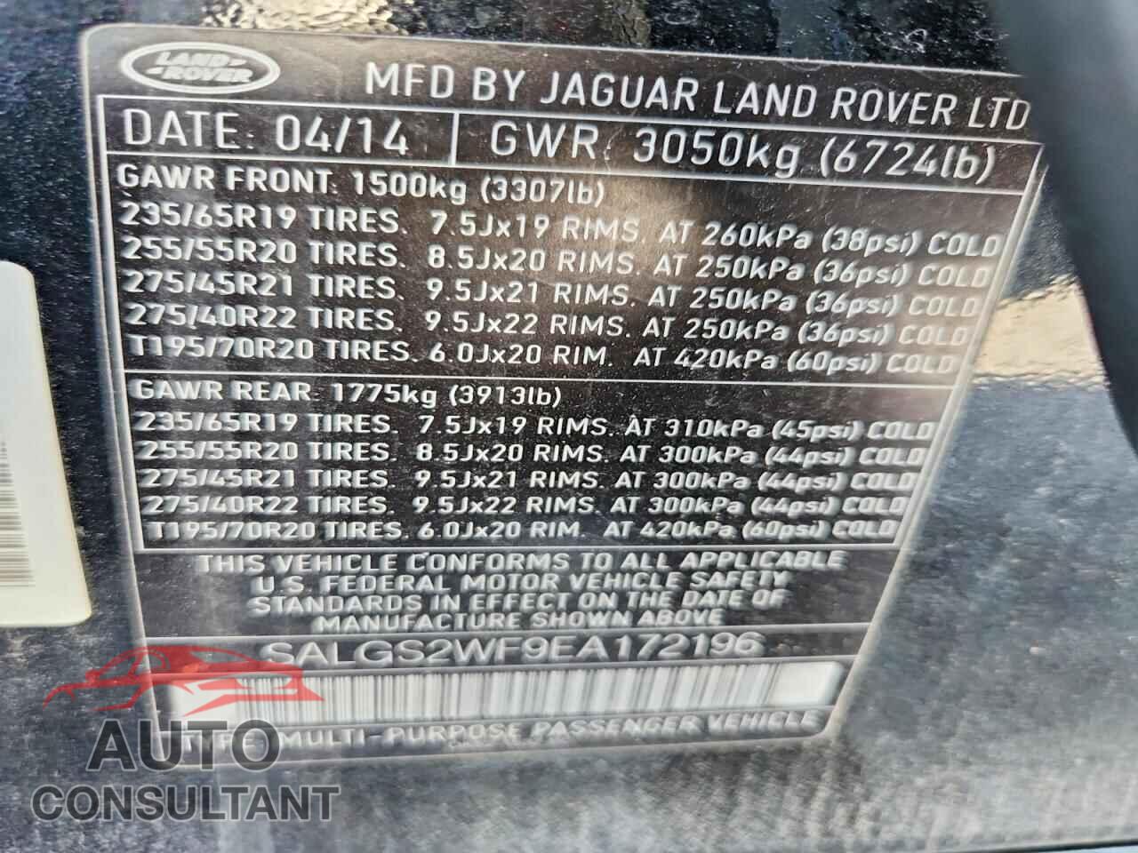 LAND ROVER RANGEROVER 2014 - SALGS2WF9EA172196