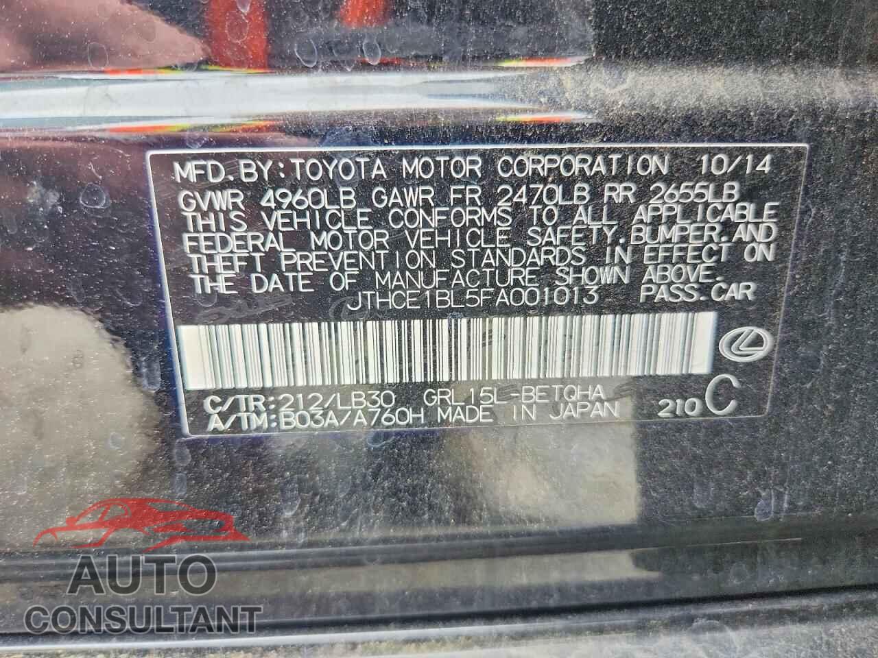 LEXUS GS350 2015 - JTHCE1BL5FA001013