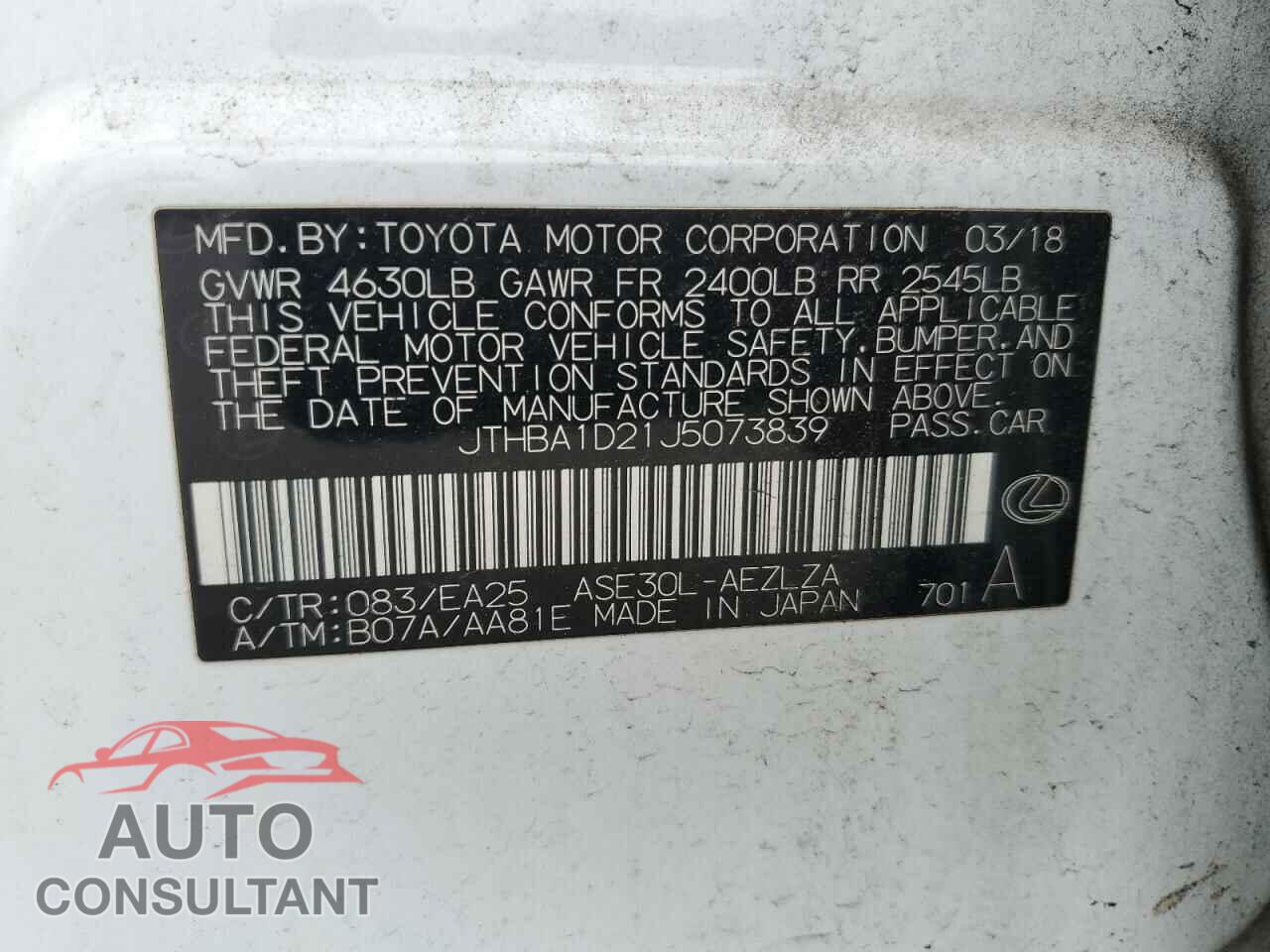 LEXUS IS 2018 - JTHBA1D21J5073839