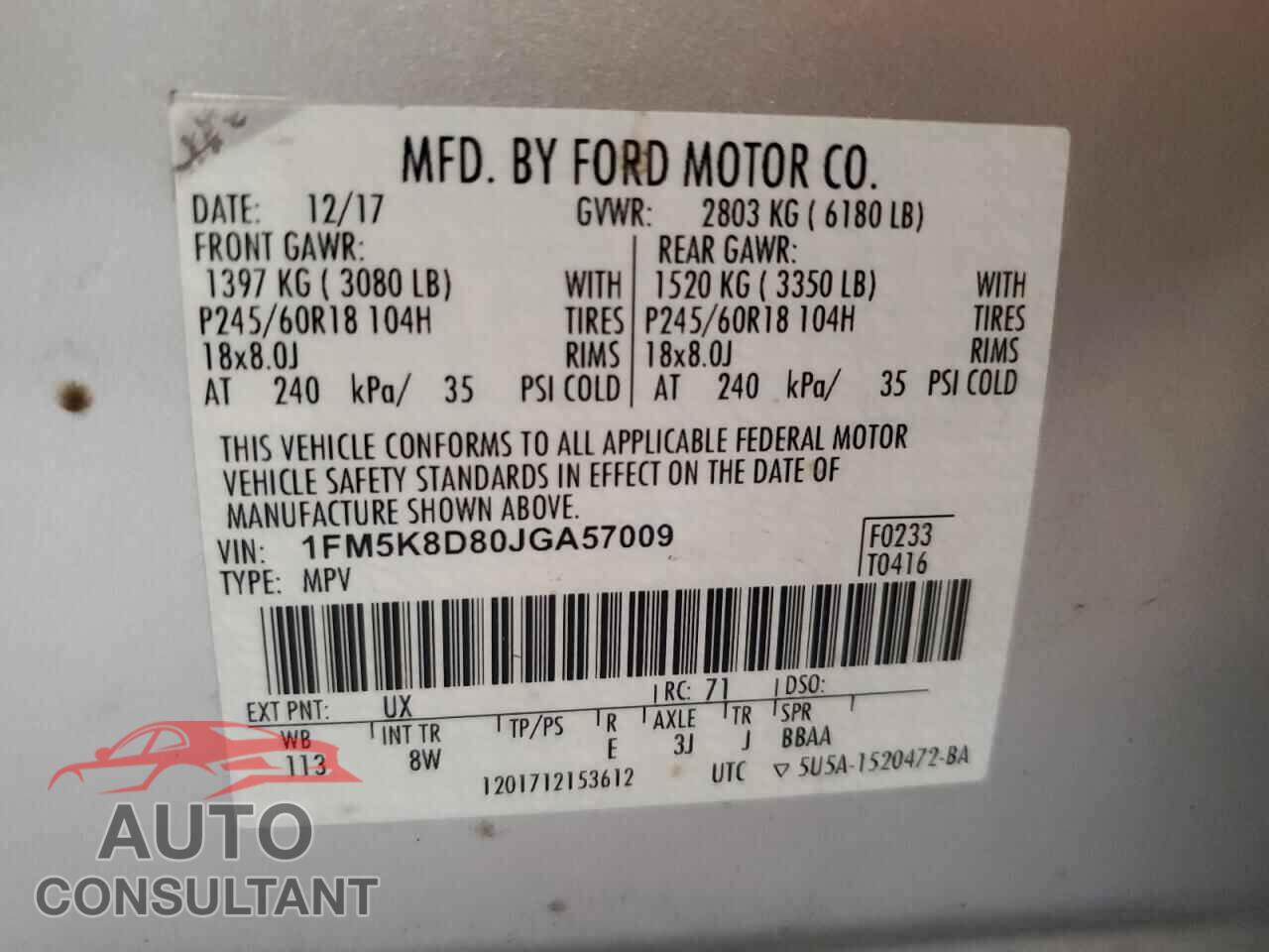 FORD EXPLORER 2018 - 1FM5K8D80JGA57009
