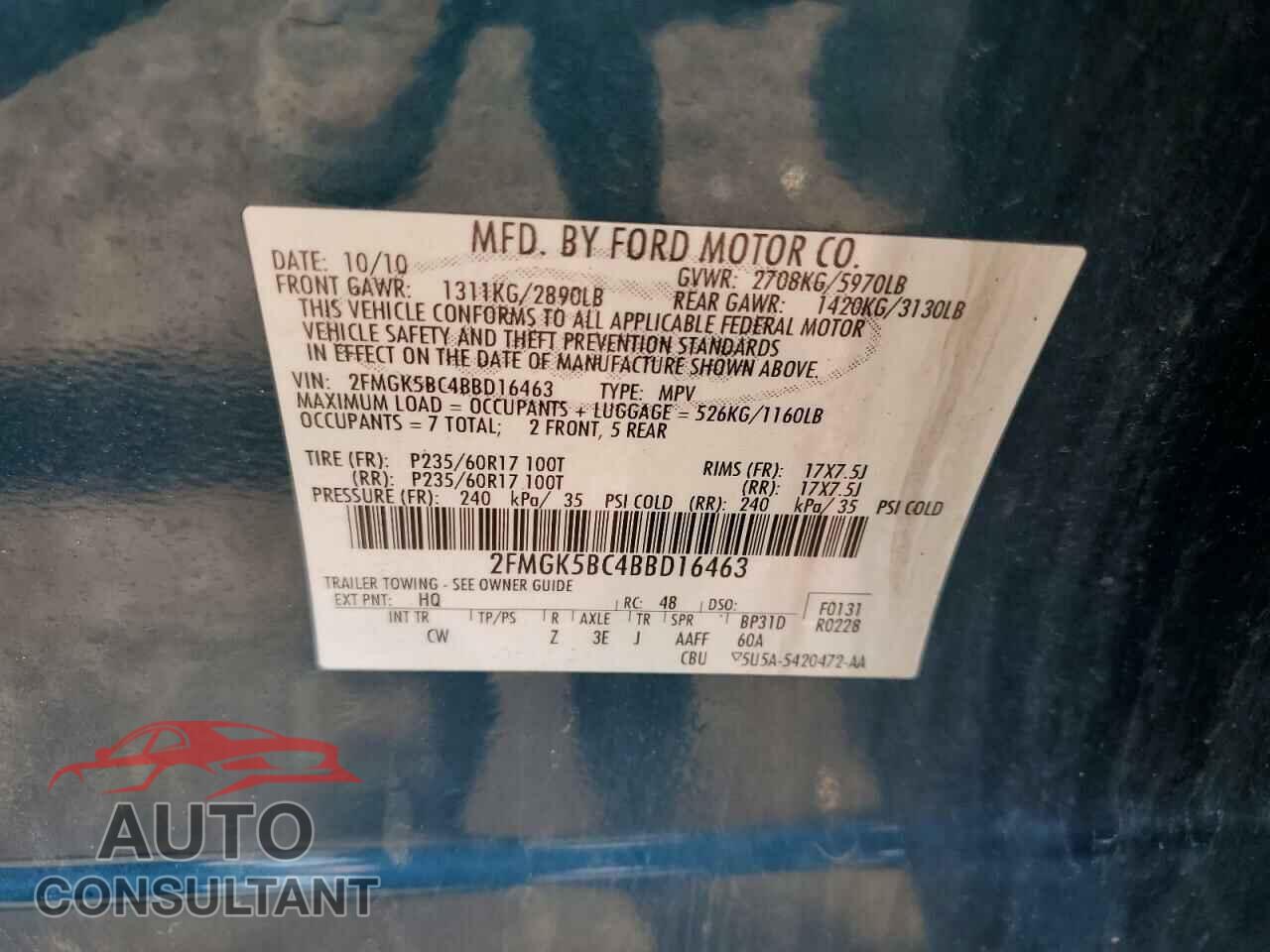 FORD FLEX 2011 - 2FMGK5BC4BBD16463