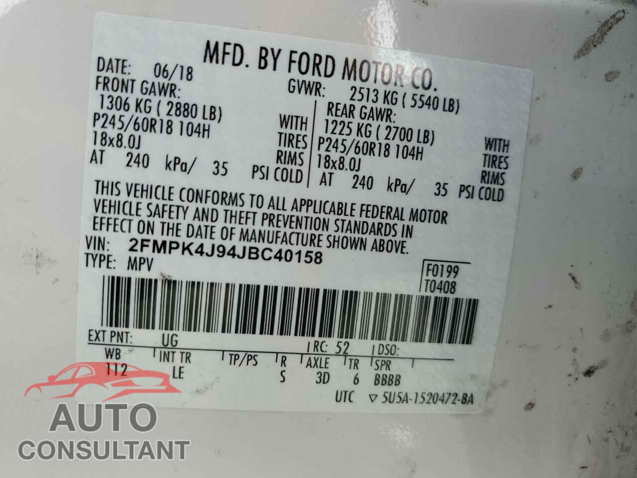 FORD EDGE 2018 - 2FMPK4J94JBC40158