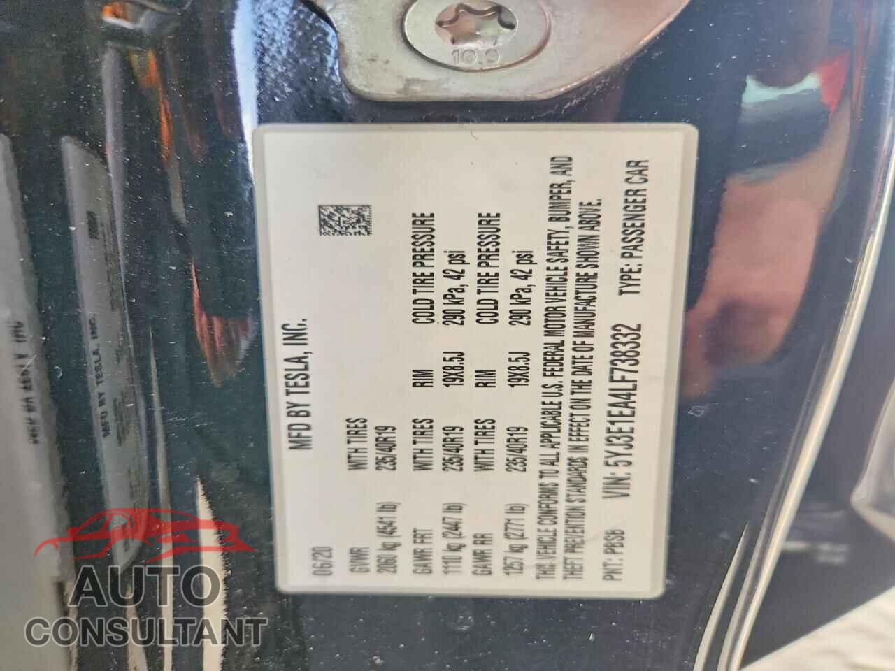 TESLA MODEL 3 2020 - 5YJ3E1EA4LF738332