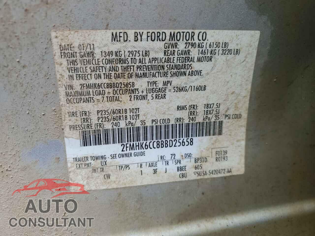 FORD FLEX 2011 - 2FMHK6CC8BBD25658