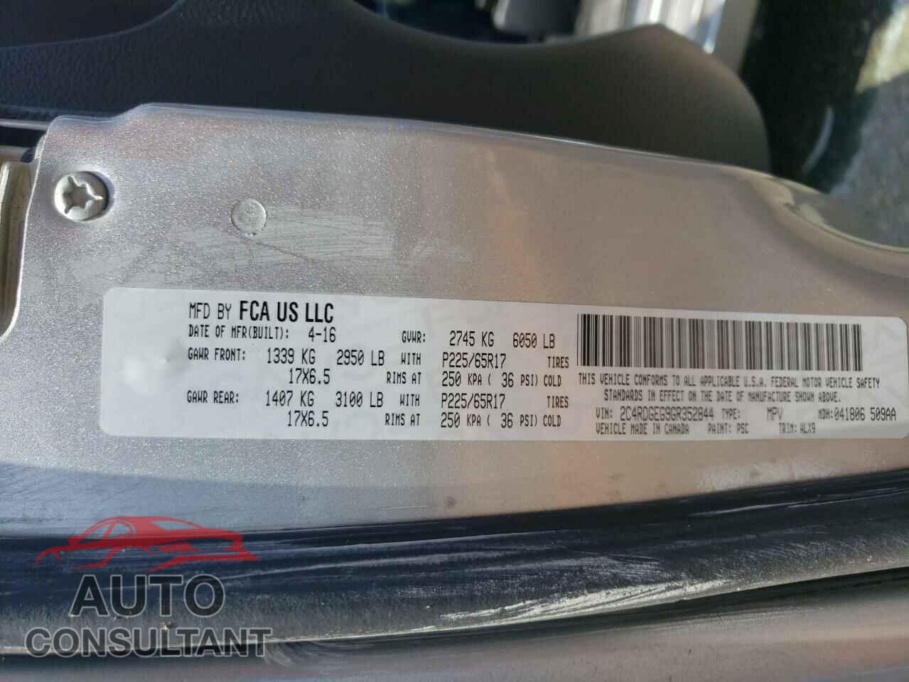 DODGE CARAVAN 2016 - 2C4RDGEG9GR352844