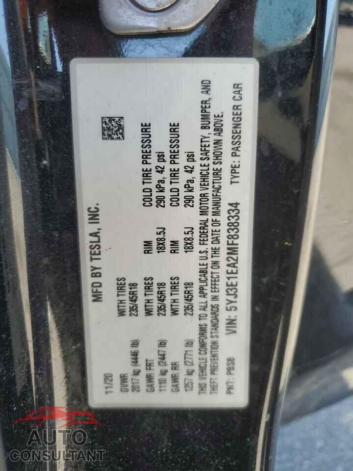 TESLA MODEL 3 2021 - 5YJ3E1EA2MF838334