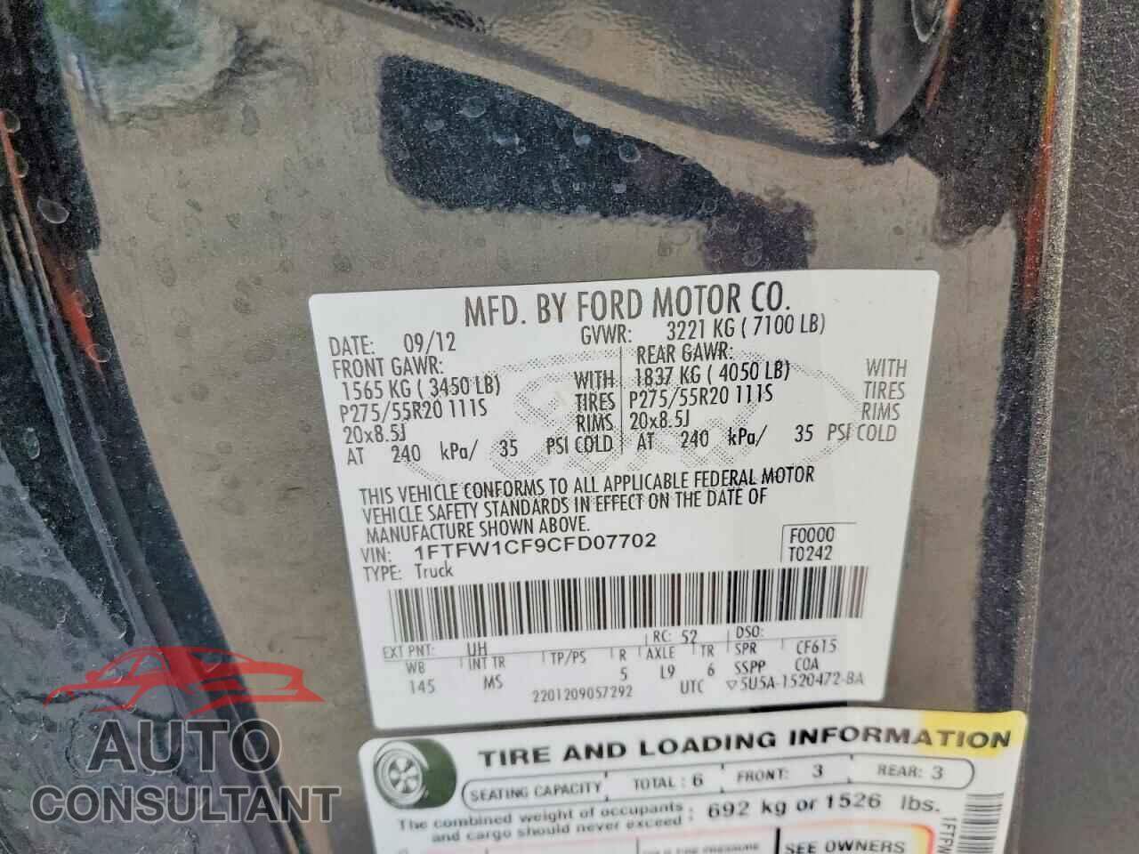 FORD F150 2012 - 1FTFW1CF9CFD07702