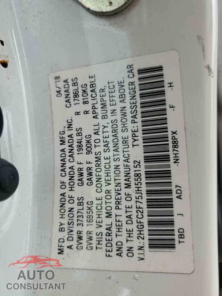 HONDA CIVIC 2018 - 2HGFC2F75JH558152