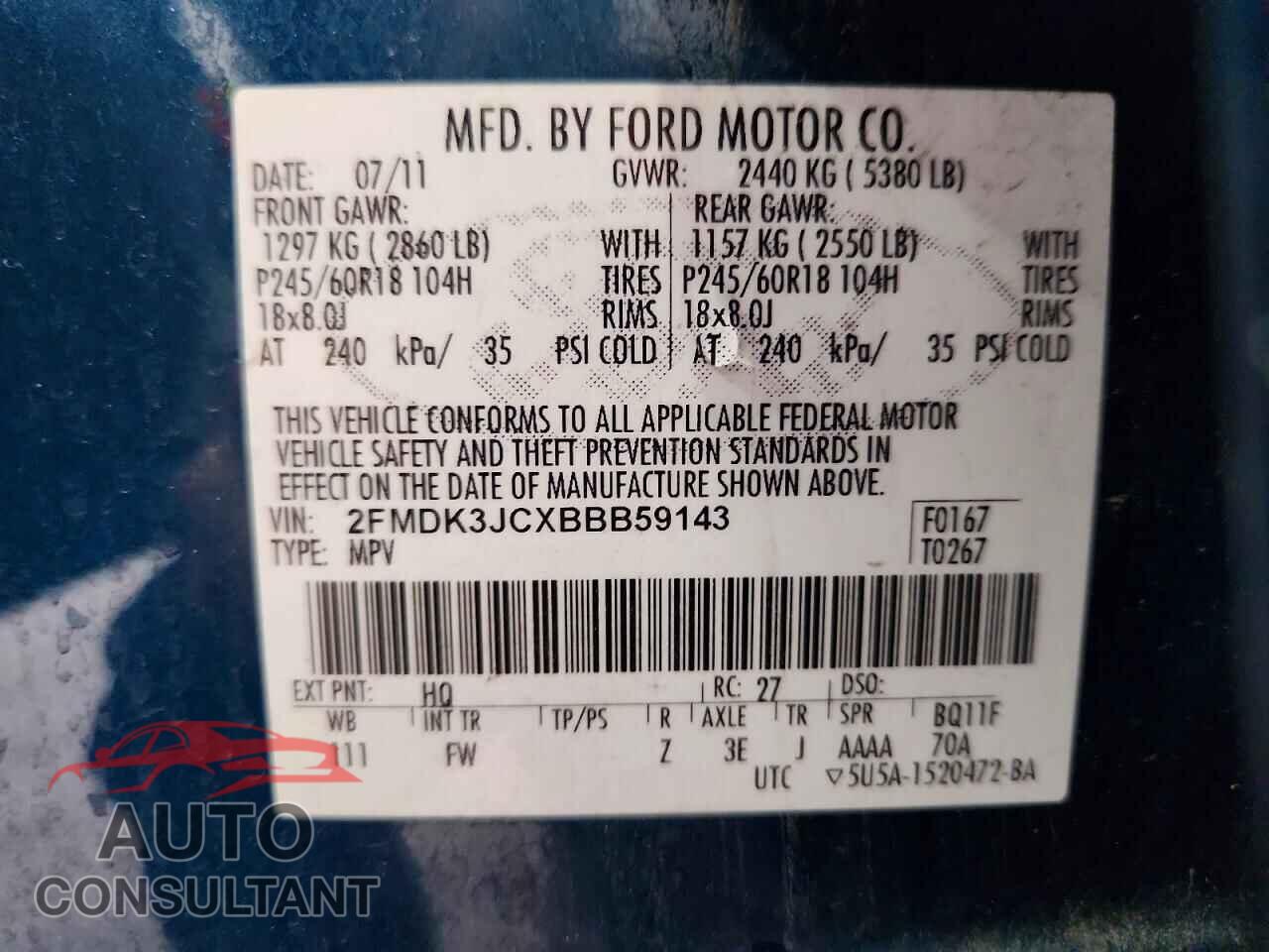 FORD EDGE 2011 - 2FMDK3JCXBBB59143