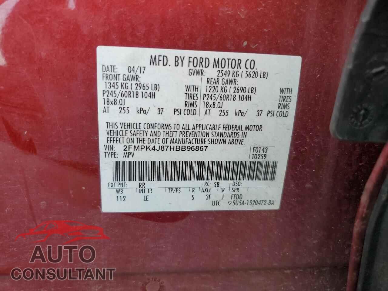 FORD EDGE 2017 - 2FMPK4J87HBB96867