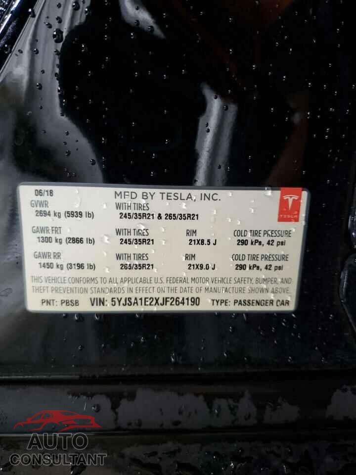 TESLA MODEL S 2018 - 5YJSA1E2XJF264190