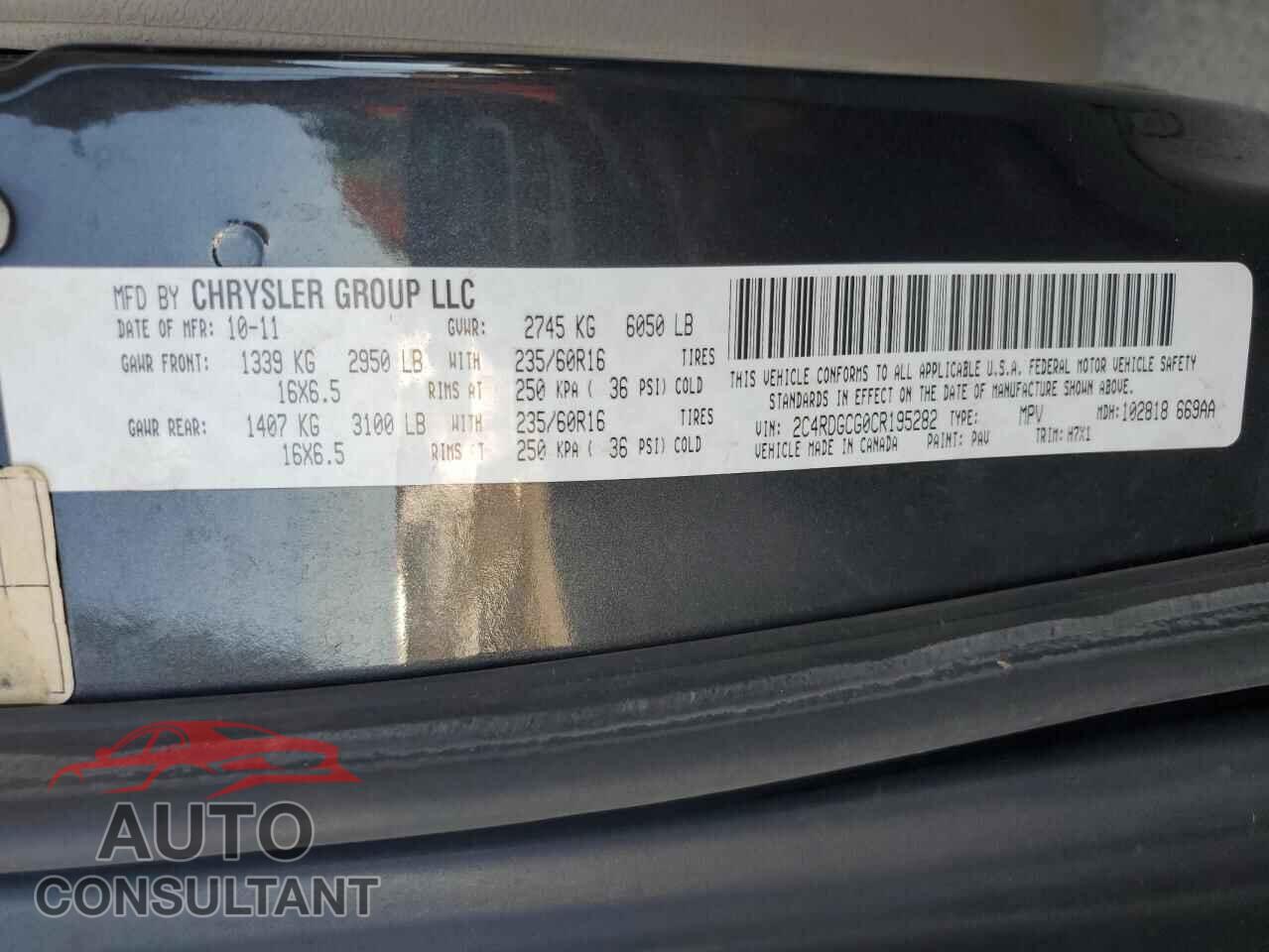 DODGE CARAVAN 2012 - 2C4RDGCG0CR195282