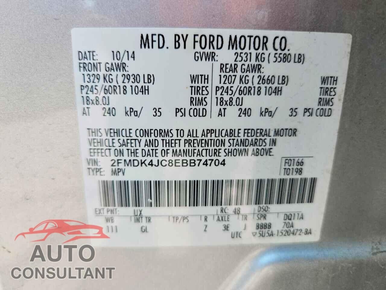 FORD EDGE 2014 - 2FMDK4JC8EBB74704