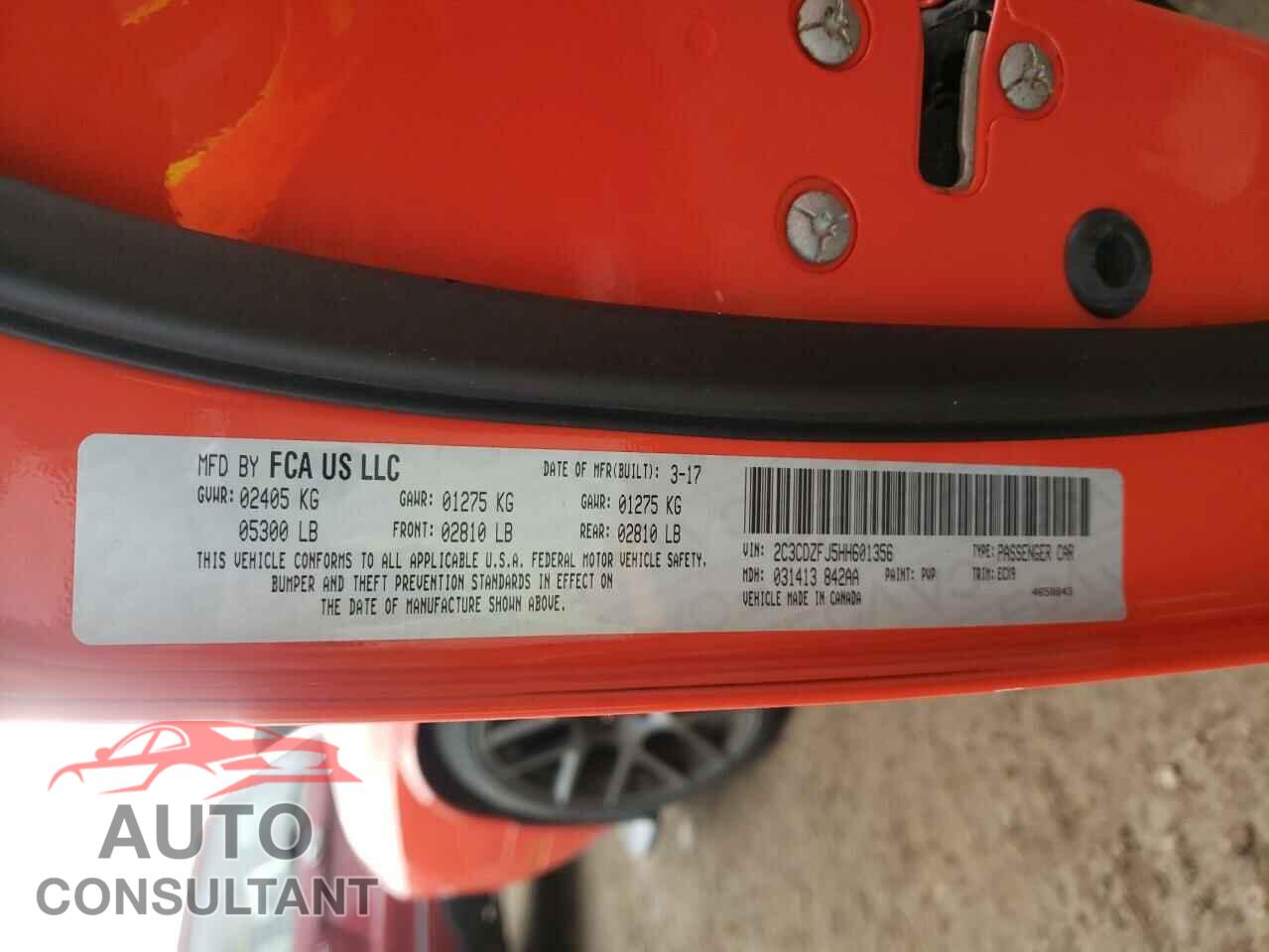 DODGE CHALLENGER 2017 - 2C3CDZFJ5HH601356